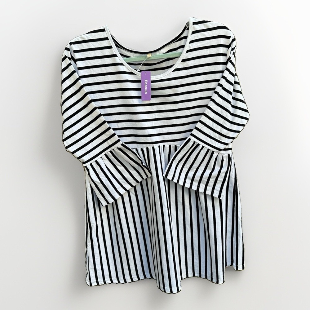 Ecavus striped maternity top flattering peplum design and 3/4 ruffle sleeves XL